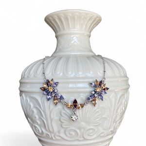 AVON vintage-style glam silver-tone & brown crystal necklace EUC